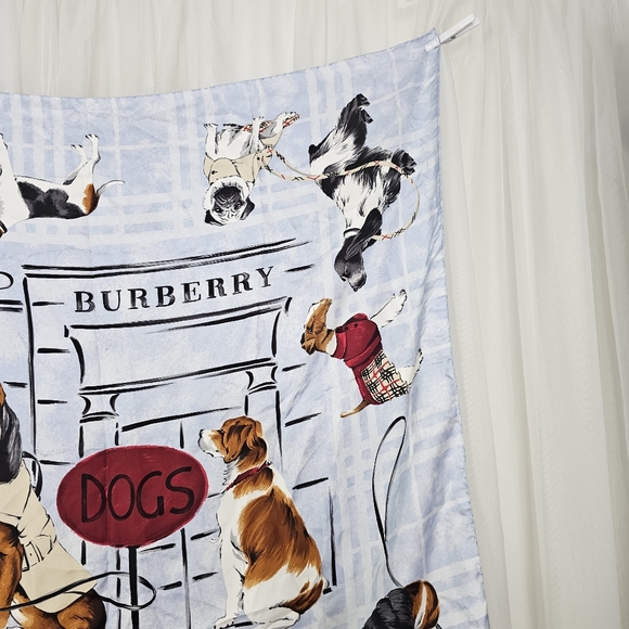 Burberry Blue Dog Print Square Scarf 100% Silk - Picture 5 of 7
